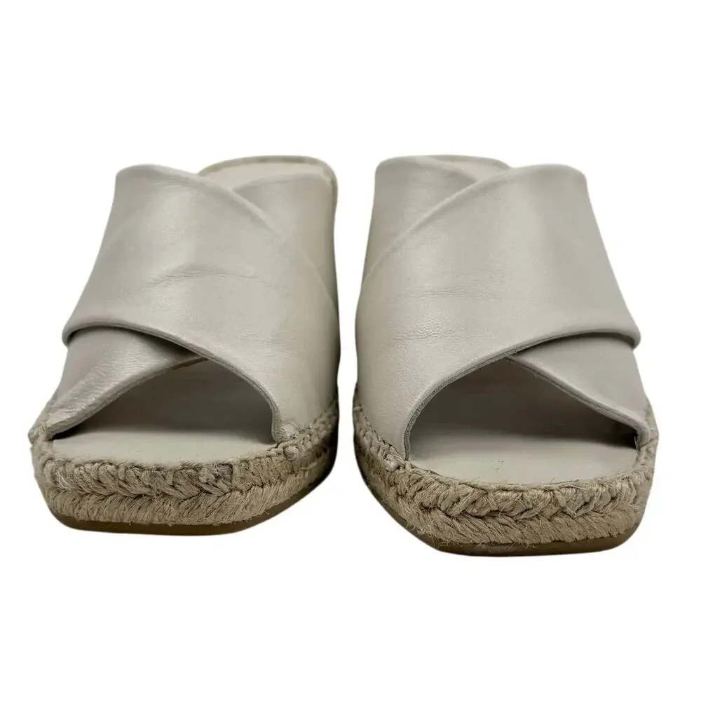 Vince Leather Espadrille Wedge 'Gaelan' Square Toe Sandals Ivory Made in Spain